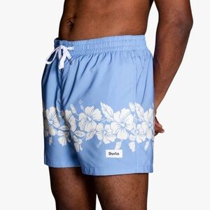 Duvin Design Co Swim Trunk Short 5.5 Sky Blue Floral White Print Men's Size XL